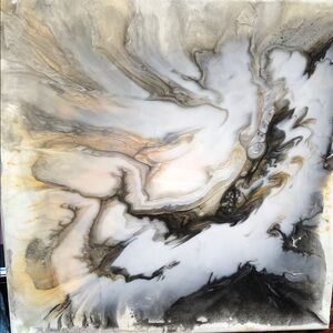 Abstract Epoxy Resin Art Piece in Black, Gray, and White